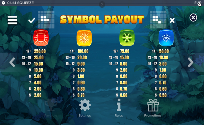 squeeze paytable 1