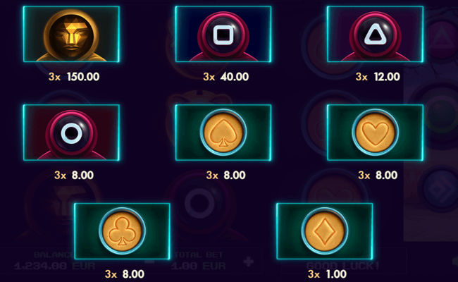 squid slot paytable