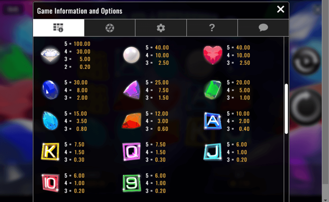 star jewels paytable