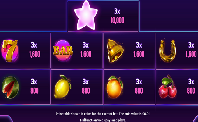 star shine paytable