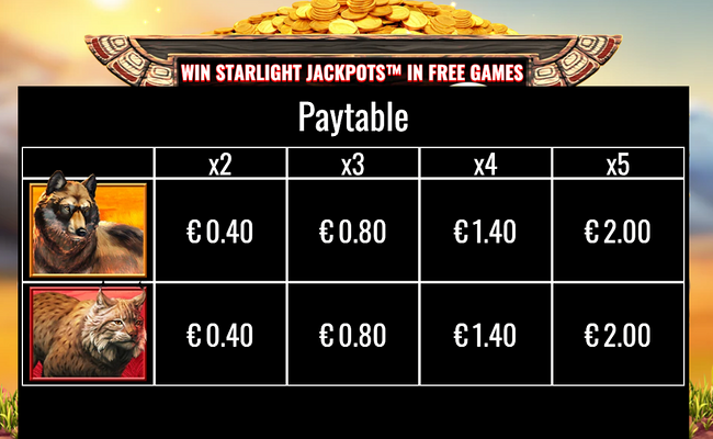 starlight jackpots bison rush paytable 2