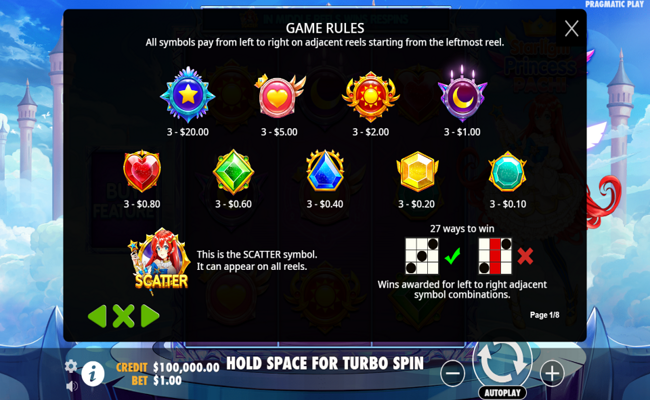 starlight princess pachi paytable