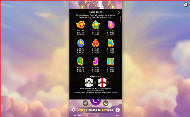 starlight wins paytable