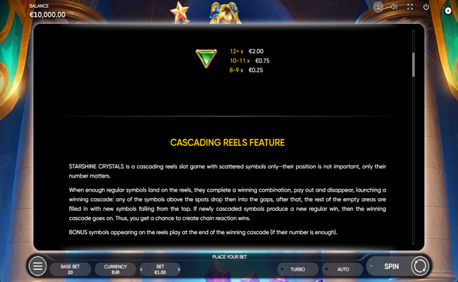 starshine crystals paytable 2