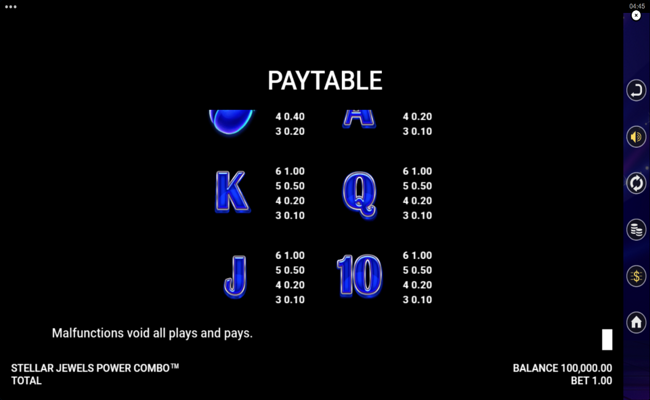 stellar jewels power combo paytable 2