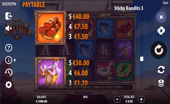 sticky bandits 3 paytable 2