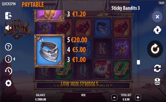 sticky bandits 3 paytable 3