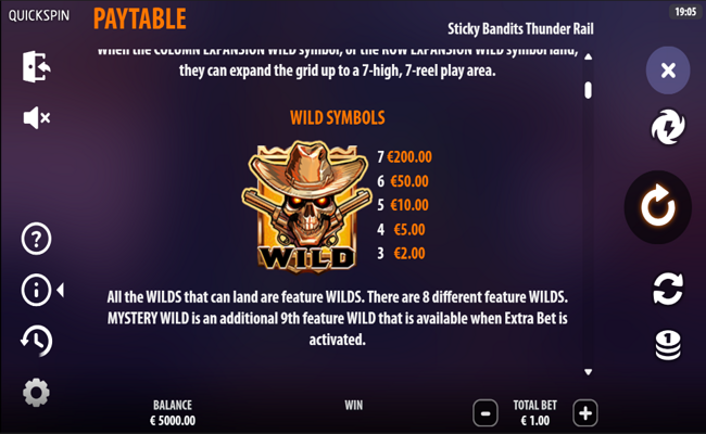 sticky bandits thunder rail paytable 2