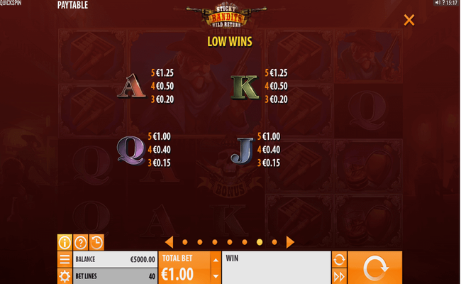 sticky bandits wild return paytable 2