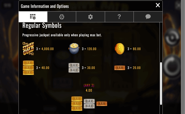strike gold paytable