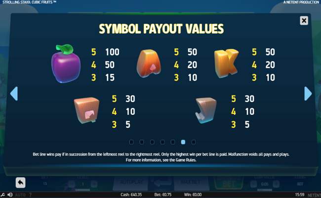 strolling staxx paytable 2