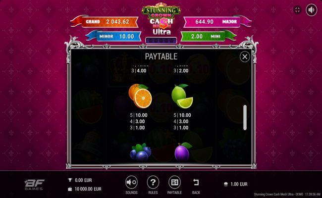 stunning crown cash mesh ultra paytable 3