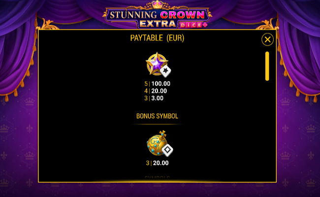 stunning crown extra dice paytable 1