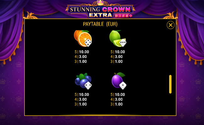stunning crown extra dice paytable 3