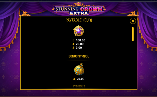 stunning crown extra paytable 1