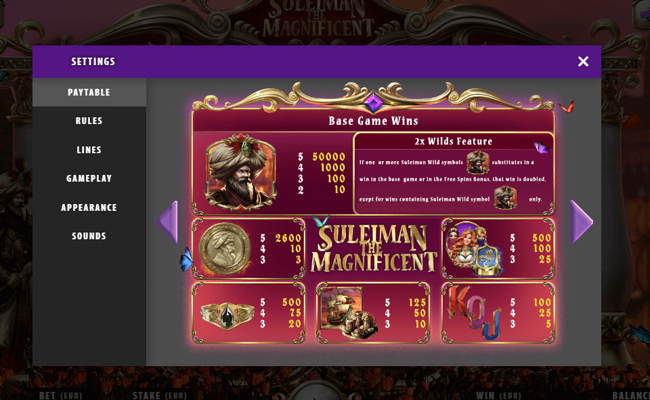 suleiman the magnificent paytable