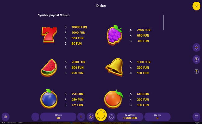 sultans diamond paytable 1