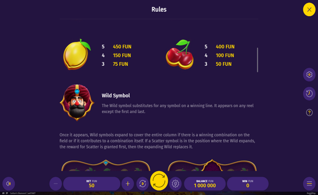 sultans diamond paytable 2