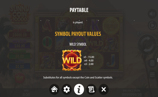 sunny coin 10000 paytable 1