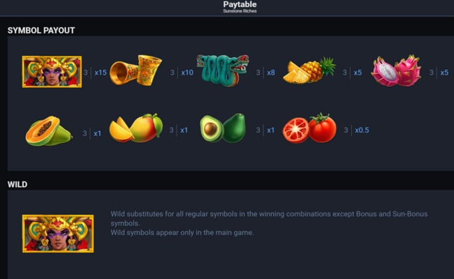 sunstone riches paytable