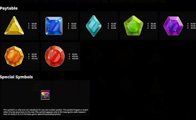 super gems respins paytable
