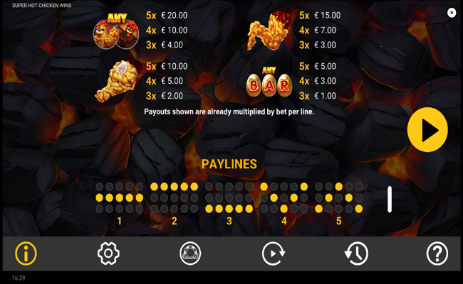 super hot chicken wins paytable 5