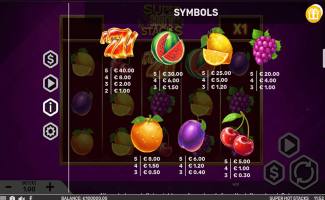 super hot stacks paytable