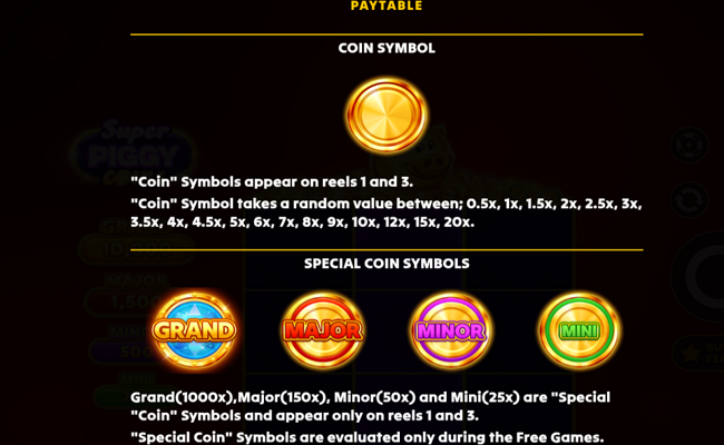 super piggy coins paytable