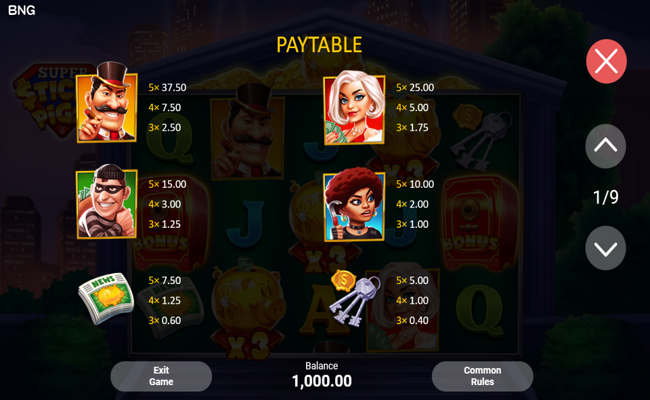 super sticky piggy paytable 1