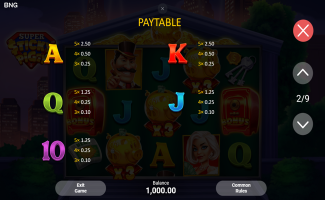 super sticky piggy paytable 2