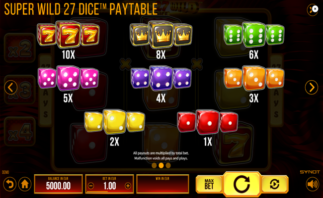 super wild 27 dice paytable