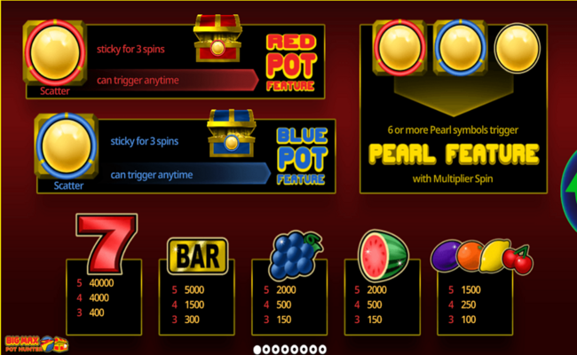 swintt big max pot hunter paytable