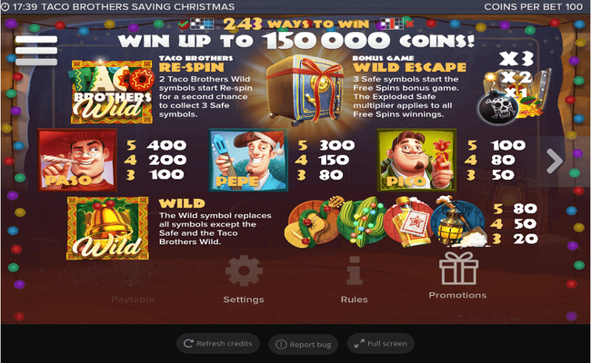 taco brothers paytable