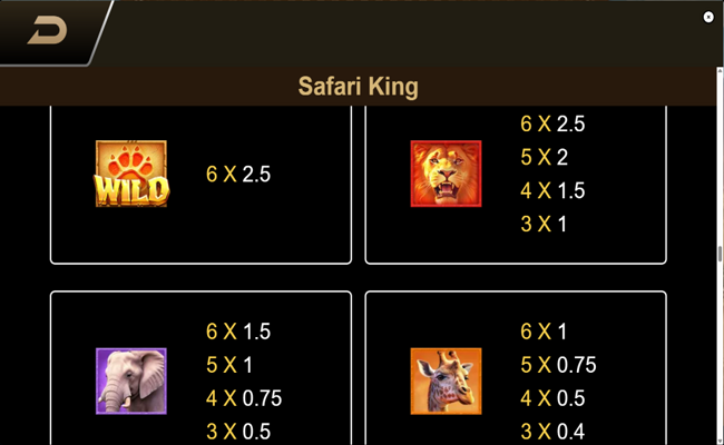 tada gaming safari king paytable 1