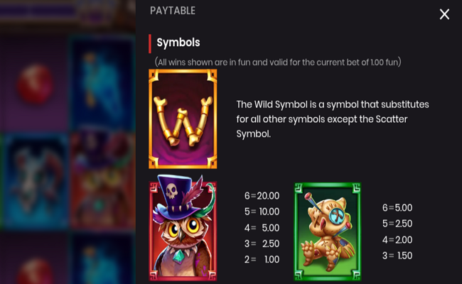 tarot treasures paytable 1