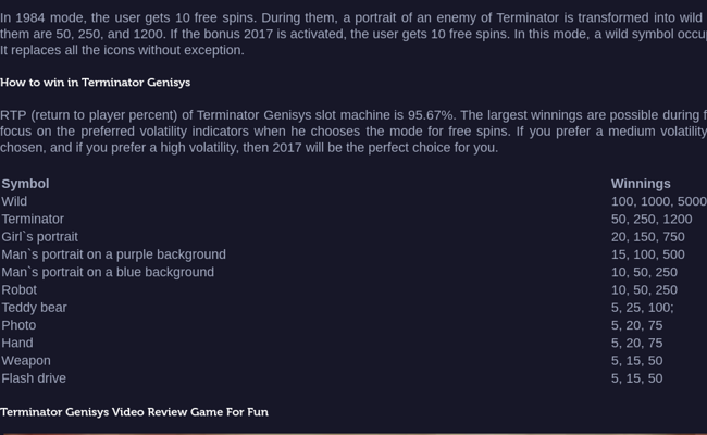 terminator genisys paytable