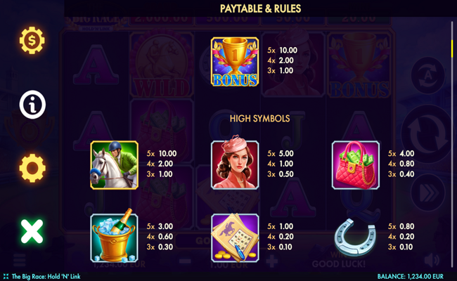 the big race hold n link paytable 2