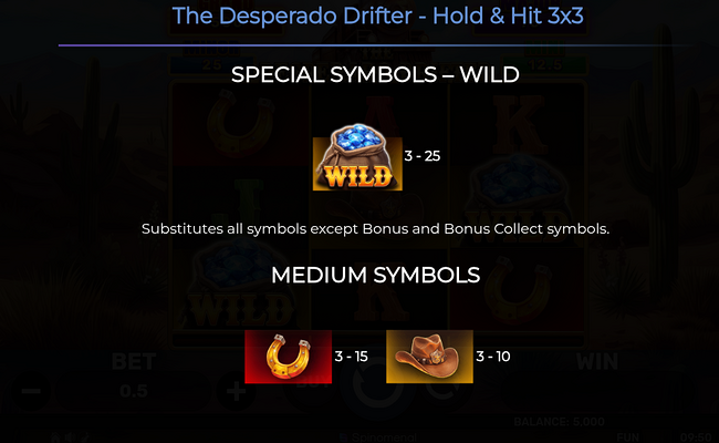 the desperado drifter hold and hit 3x3 paytable 1