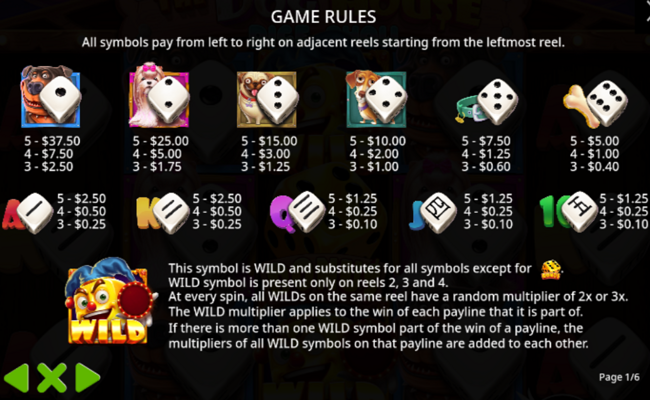 the dog house dice show paytable