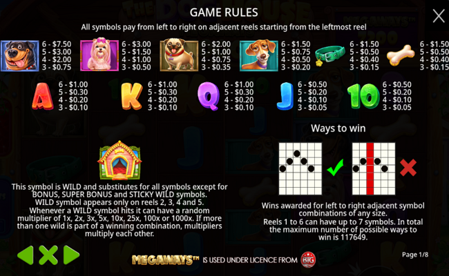 the dog house megaways 1000 paytable