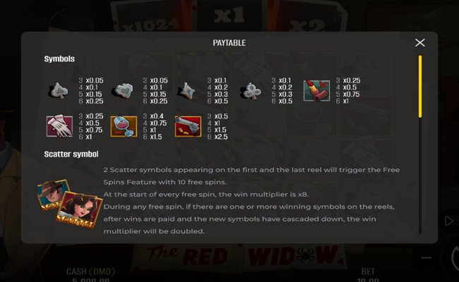 the red widow paytable
