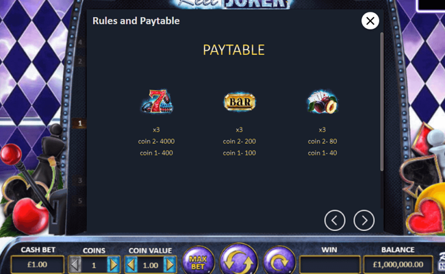 the reel joker paytable 1