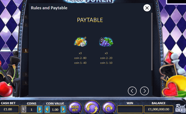 the reel joker paytable 2