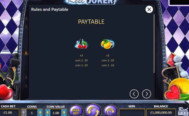 the reel joker paytable 3