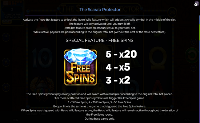 the scarab protector paytable 1