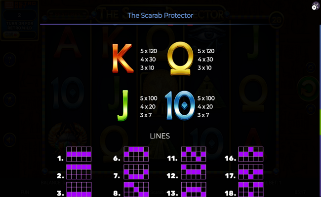 the scarab protector paytable 3