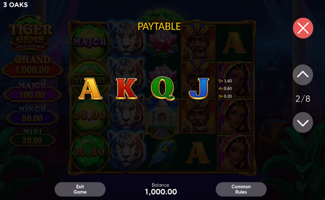 tiger gems paytable2