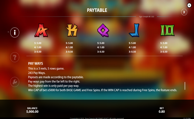 tiger temple 88 paytable 2