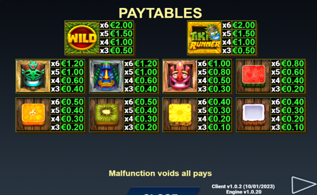 tiki runner gigablox paytable