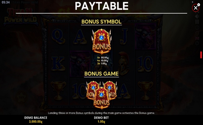 titan power wild paytable 3